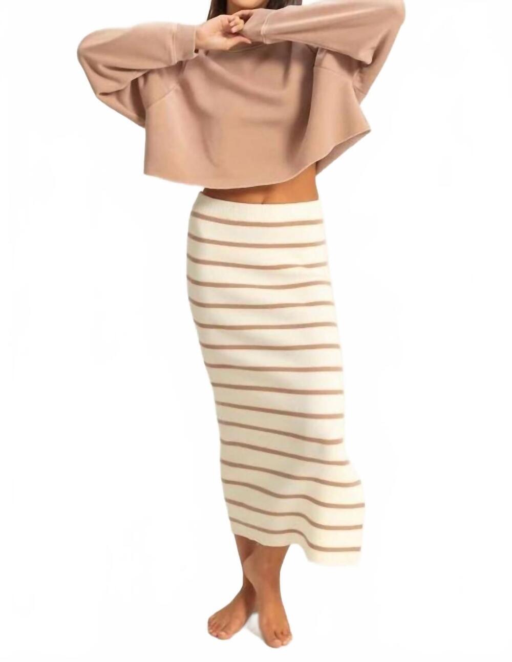 NEW HYFVE striped high waist bodycon sweater skirt in taupe/cream